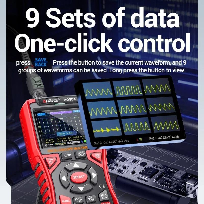 ANENG AOS04 2 in 1 Digital Oscilloscope Multimeter 10Mhz 50MS/s Portable Laboratory Oscilloscope Electrical Repair Oscilloscope with Digital Display