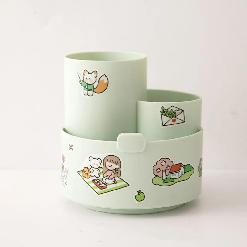 Kawaii Plastic Multifunctional Desktop Organizer Pen Holder Phone Stand Holder Rotating Pen Holder School Stationery