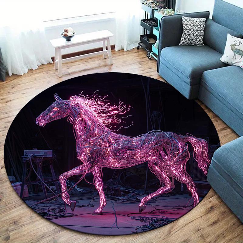 

horses Round Area Rug,Carpet Rug for Living Room Bedroom Sofa Playroom Decor,Non-slip Floor Mat 80cmx80cm