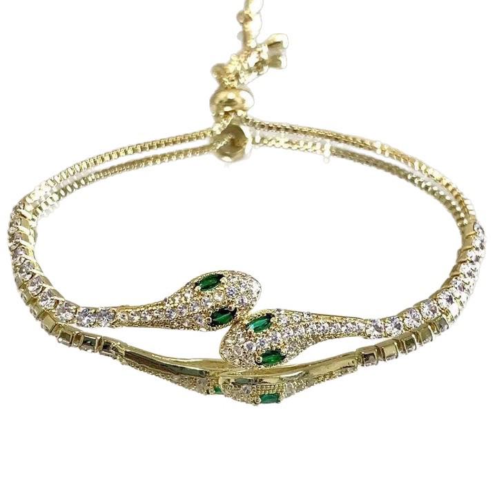 Real Gold-Plated Snake-Shaped Zircon Bracelet: Elegant, Luxurious, and Exquisite Hand Jewelry with a Niche Design.