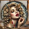 Vintage Glamour Metal Wall Art Red Lips Woman Gold Jewelry Home Decor Salon Cafe