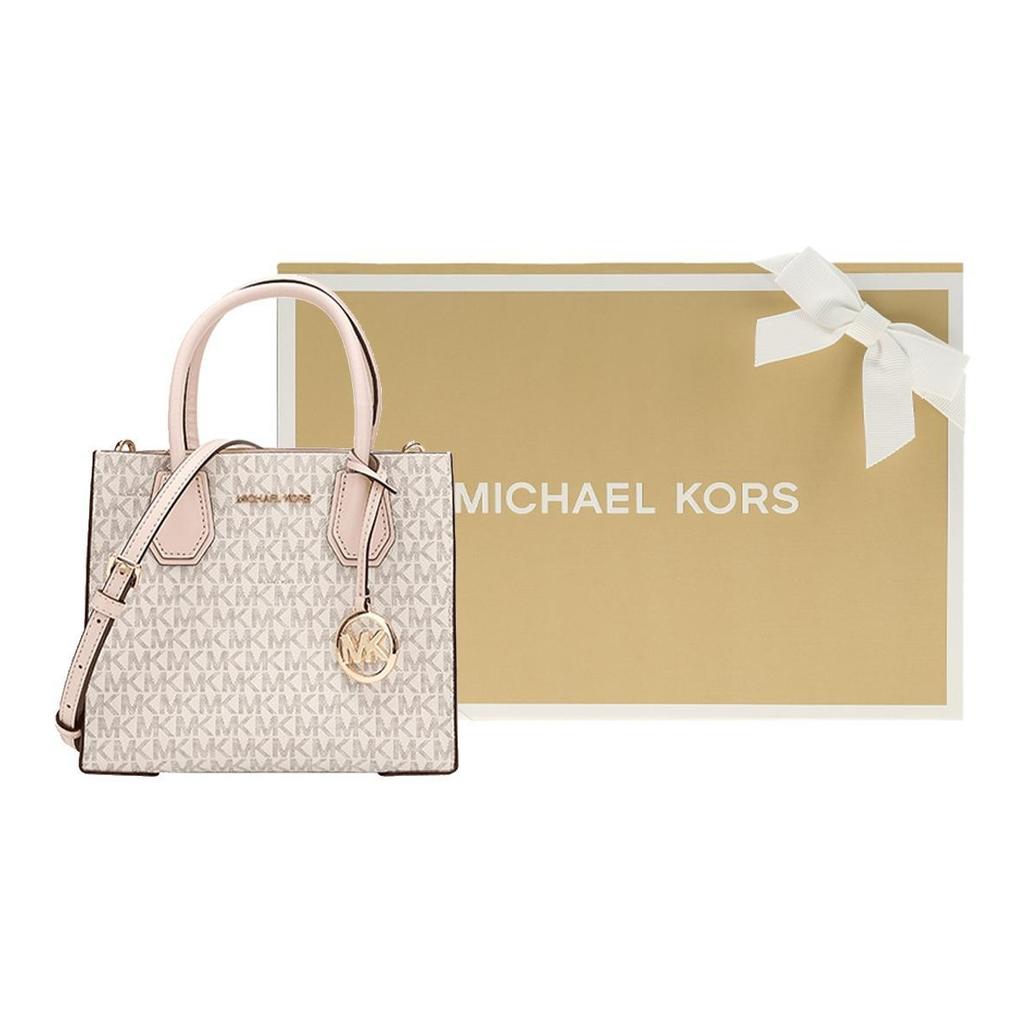 Michael Kors MK Mercer Klassische Monogramm-Farbblock-Leder-Faltenbalg-Schultertasche Crossbody-Handtasche Mittelgroß Damenhandtaschen 35S1GM9M2B-POWDER-BLUSH