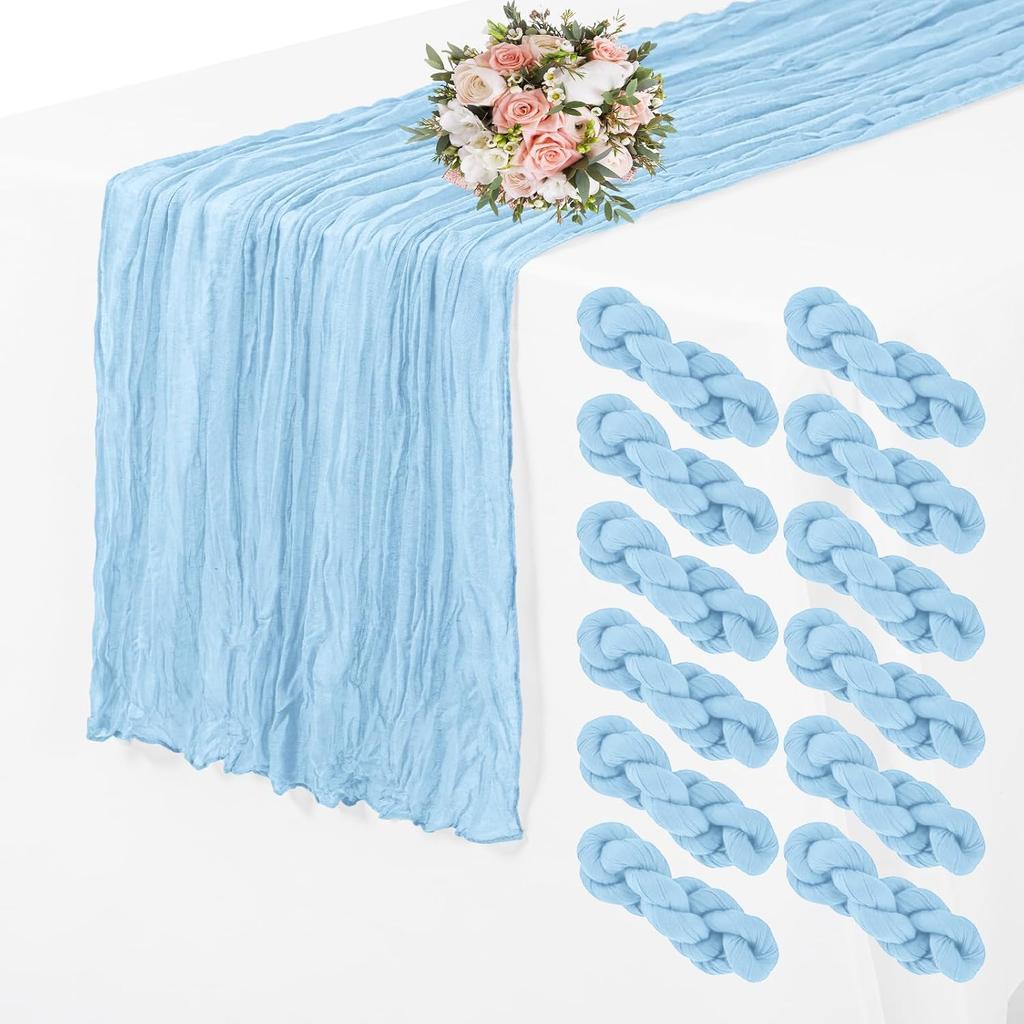 12Pcs Semi-Sheer Gauze Sage Green Table Runners Vintage Rustic Wedding Birthday Wedding Decoration Banquets Arches Boho Decor