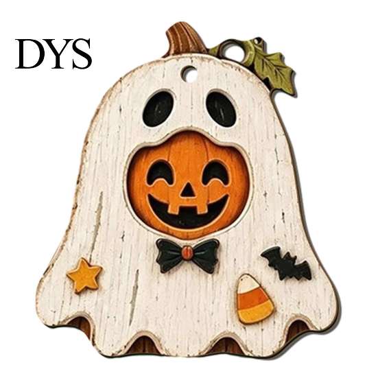 Cartoon Wooden Wall Decorations Vintage Halloween Hanging Ornaments, Rustic Pumpkin Owl Ghost Farmhouse Ornaments Tree Decoration with Rope for Window