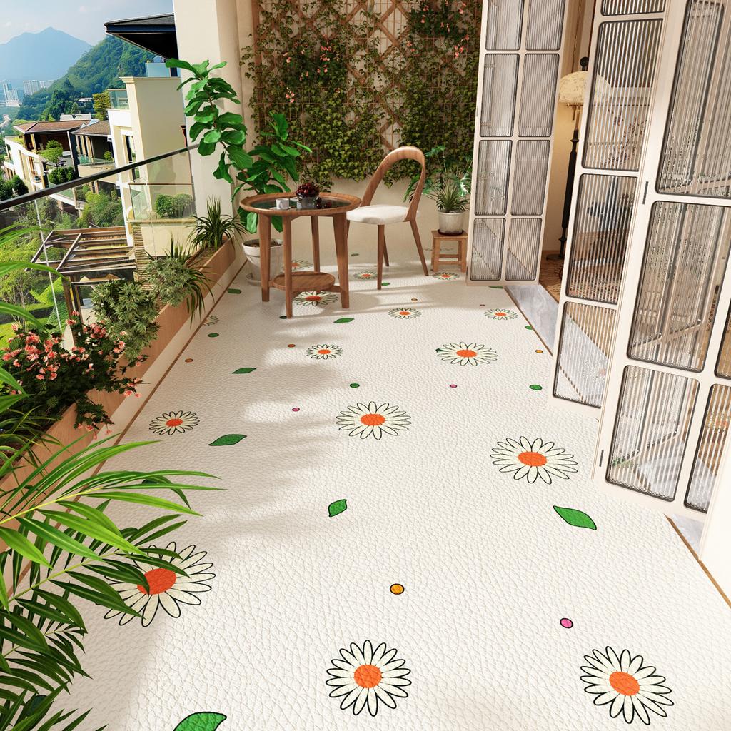 Balcony Floor Mat Pvc Leather Large Rug Waterproof Non-slip Outdoor Carpets Plants Flowers Cute Patterns Home Decor Kitchen Mats