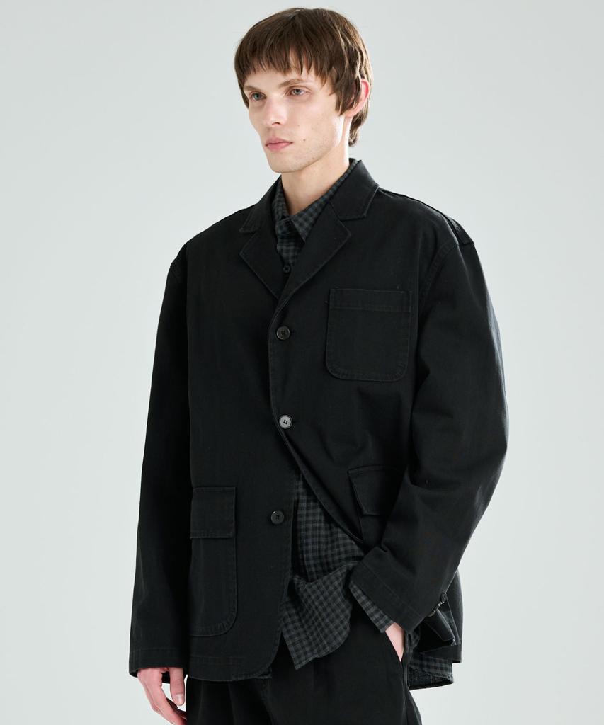 Zplish 3-Button Washed Cotton Blazer Black