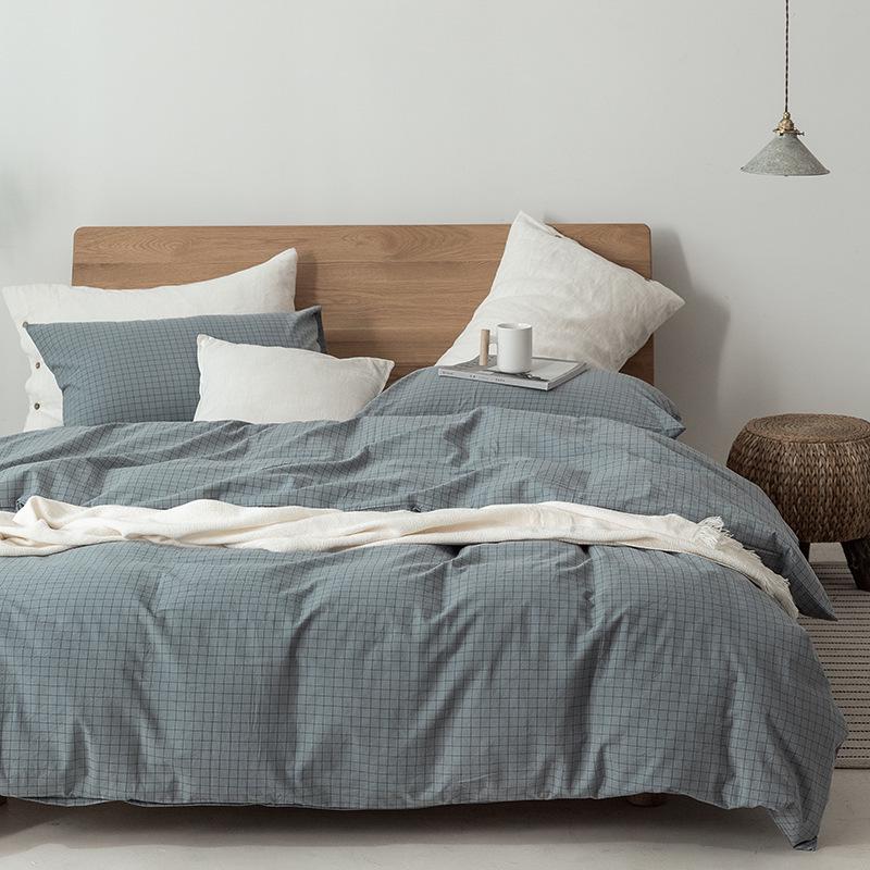 G5Z High-Quality Japanese Washed Cotton Small Check 4-Piece Set