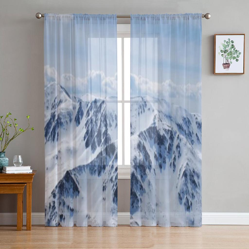 Winter Tatra Mountains Sheer Curtains for Living Room Transparent Tulle Window Treatments Bedroom Kitchen Home Decor Veil Drapes