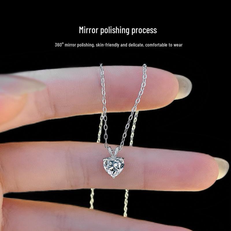 Qixi Gift: Moissanite Heart Necklace in 999 Pure Silver - Minimalist & Engravable Fashion
