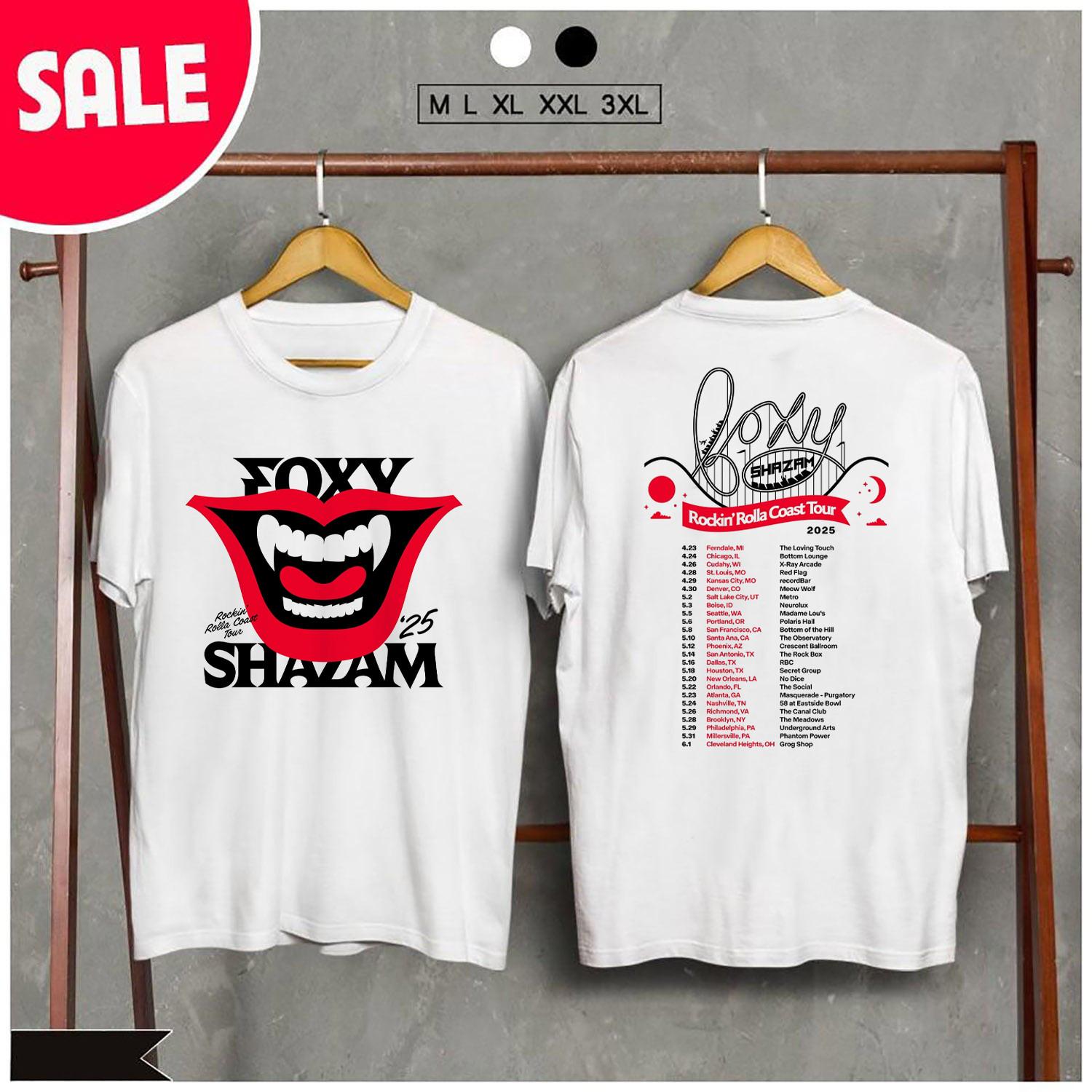 2 Sides Foxy Shazam Rockin’ Rolla Coast Tour 2025 White T-shirt S-5XL MI665 XXXL