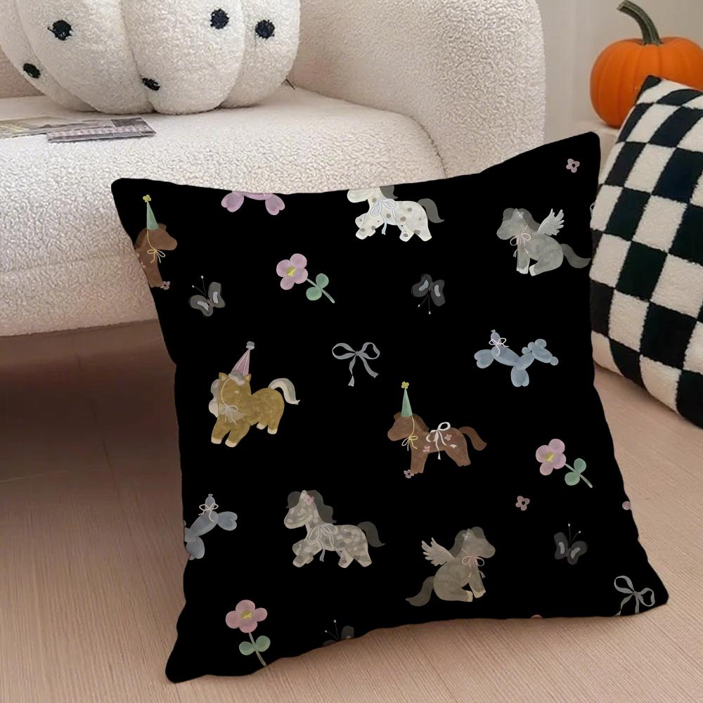 Cute Horse Cushion Cover Throw Pillow Cover Hidden Button Durable Polyester Chair Cushion