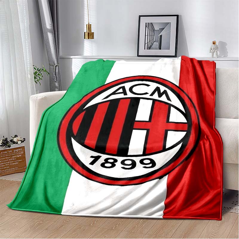 AC Milan Football Club Half Black Red Split ACM 1899 Logo Flannel Blanket Soft Warm Lightweight Sports Fan Washable Throw Blanket Bedroom Sofa Decor