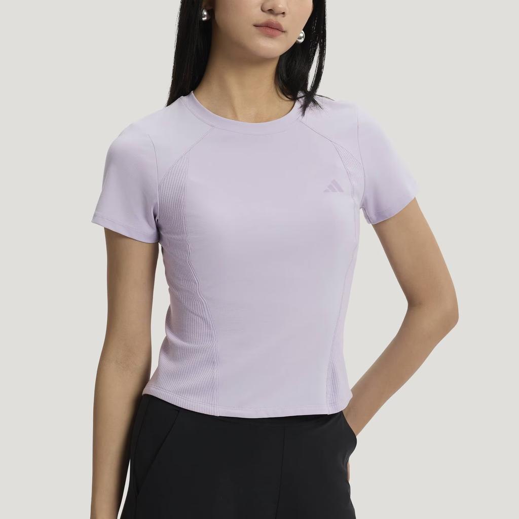 Adidas Soft Lux Lightweight Solid Color Cool Feel Round Neck Slim Fit Sports Short Sleeve T-Shirt Women Tops KH2647