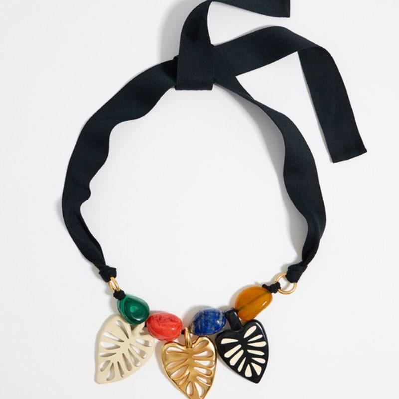 

BIMBA Y LOLA Matte Gold Leaf and Stone Necklace B245AIU002BKF Black_FREE