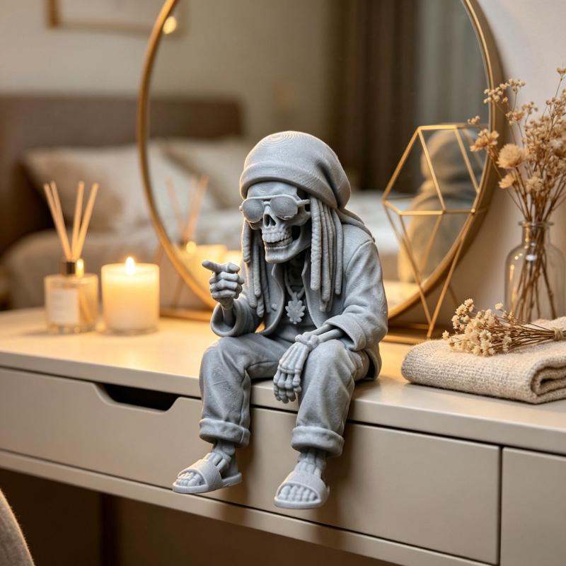 Reggae Dreadlocks Skeleton Figurine 3D Printed Skull Statue Cool Desk Ornament Decor for Reggae Hip-Hop Culture Enthusiasts Gift