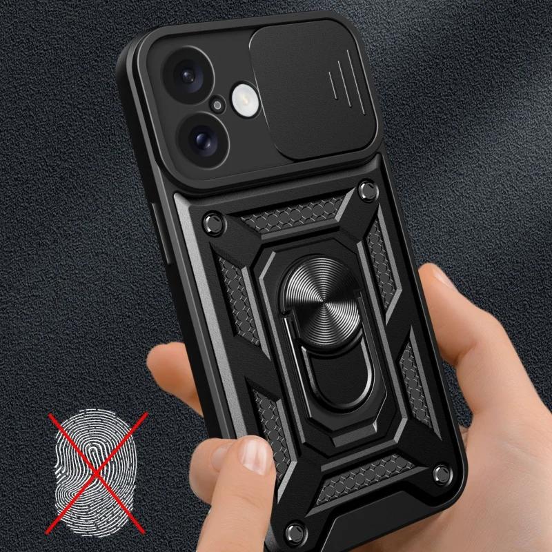 For iPhone 16 15 14 13 Pro Max Plus Magnetic Finger Ring Holder Military Protective Case