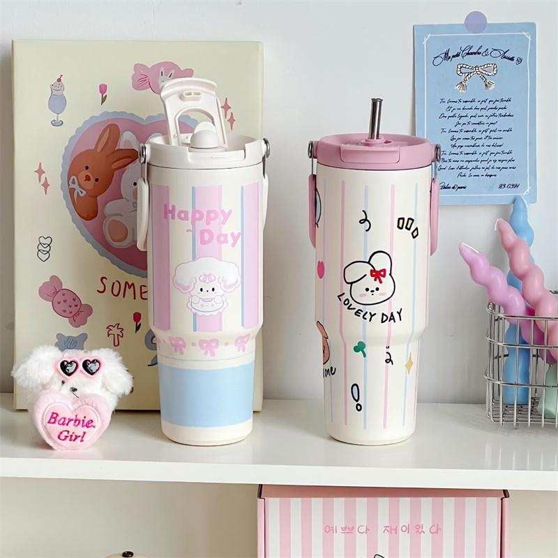 Cat And Dog Diary Stainless Steel Tumbler With Straw - Vacuum Insulated Water Bottle Reusable Cup With Straw