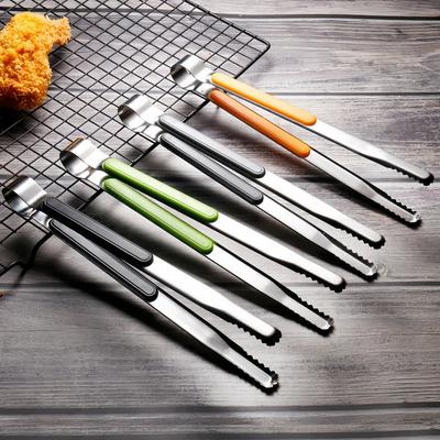 Stainless Steel Food Clip BBQ Steak Bread Salad Picnic Silicone Non-slip Handle Tong Party Portable Kitchen Cooking Baking Tools