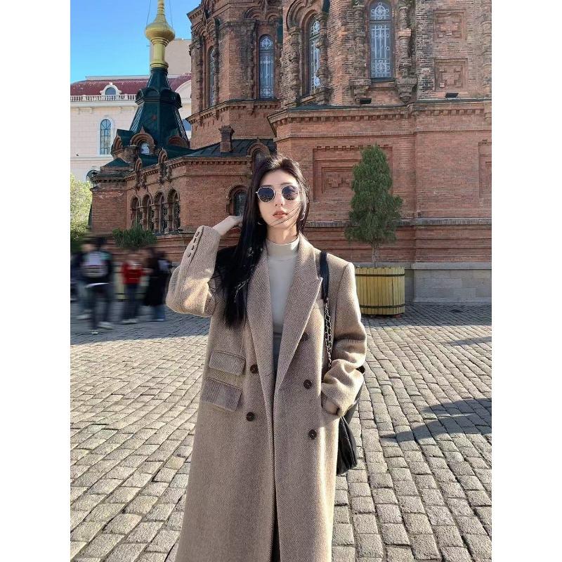 Winter Loose Thickened Herringbone Wool Coat Women Elegant Loose Cotton Padded Slim Tweed Jacket