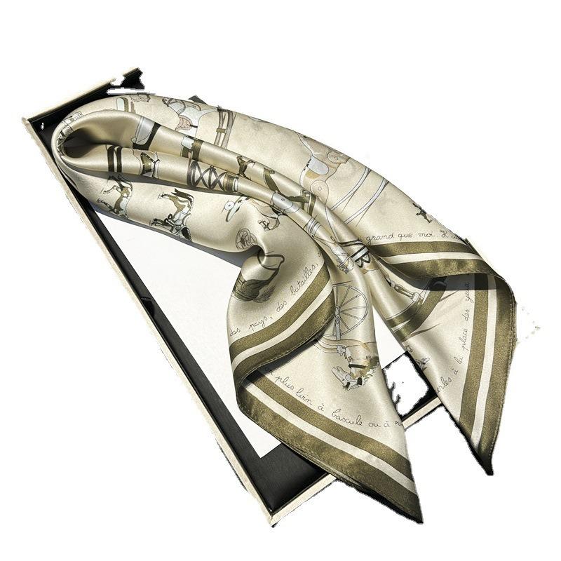 Spring and summer thin mulberry silk scarf women's beige pony silk 70 small square scarf professional decorative silk gift