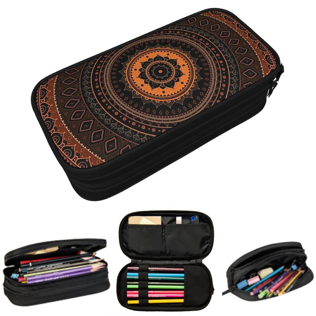Brown Mandala Ethnic National Style Pencil Case for Boy Girl School Pen Box Pencil Bag Stationery Supplies Pen Holder Bag