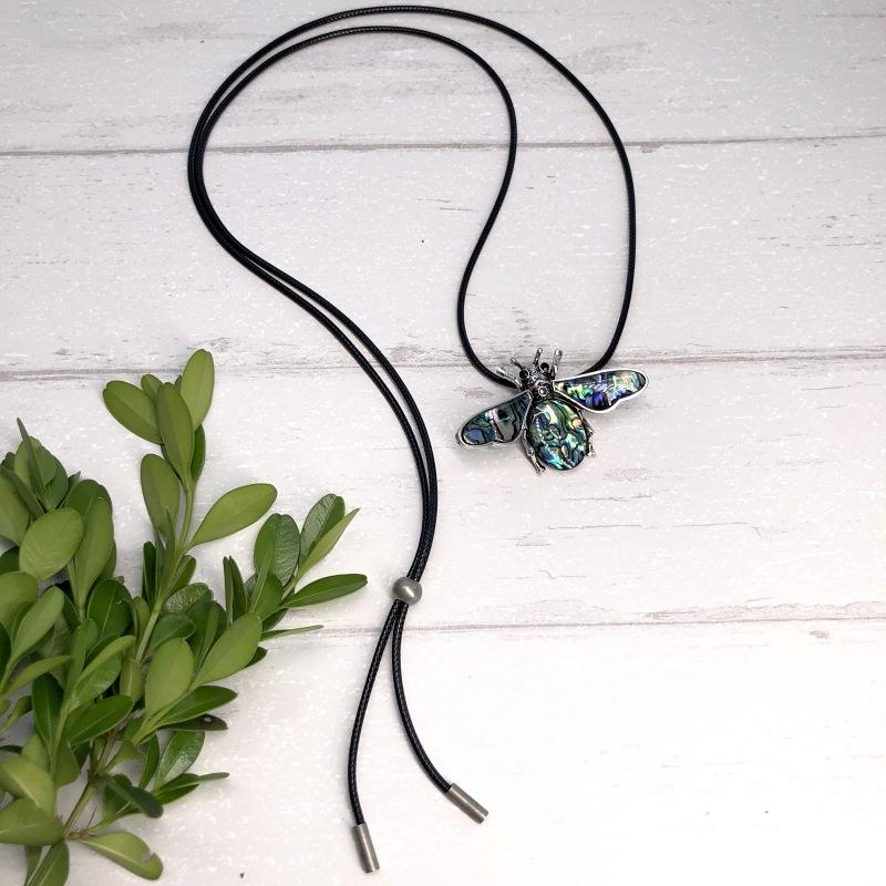 Seashell Ancient Silver Bee Necklace Femininity Simple Sweater Chain Shell Blue Sandstone Pendant Jewelry