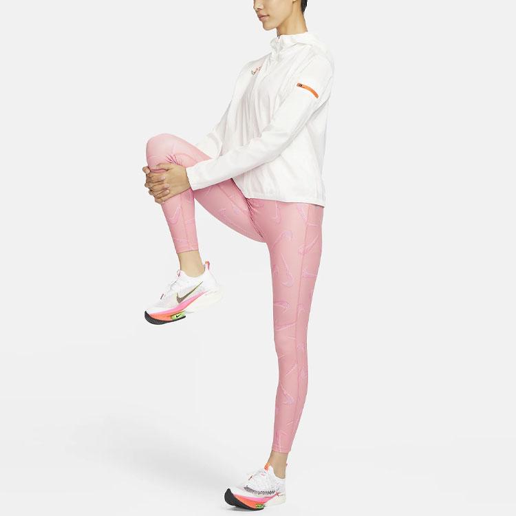 Nike Fast Swoosh Logo Printed Running Sports 3/4 Leggings Women Leggings Pink FB4678-618