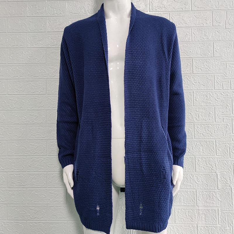 Autumn-Winter Men's Mid-length Loose Knit Cardigan - European & American Muscular Style Sweater