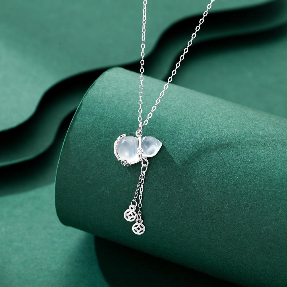 2025 Valentine's Fu Lu Gourd Pure Silver Chalcedony Pendant Necklace for Women