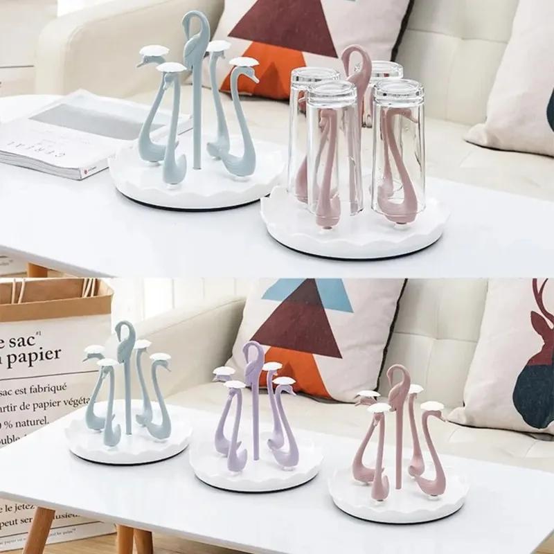 Bottle Drying Rack Swan Mugs Storage Holder Decorative Bottle Draining Rack For Counter Cleaning Travel Over-Sink Table