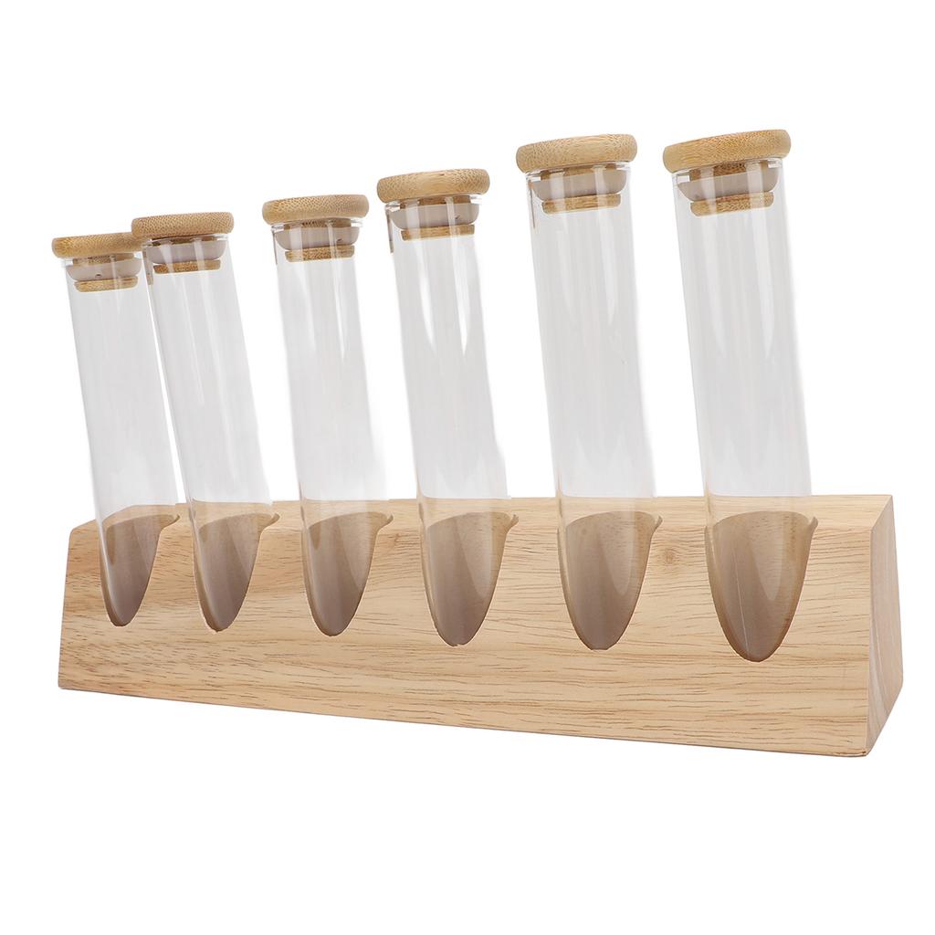 Coffee Bean Tubes Glass Refillable Dosing Coffee Bean Storage Jars with Solid Wood Base for Cafe