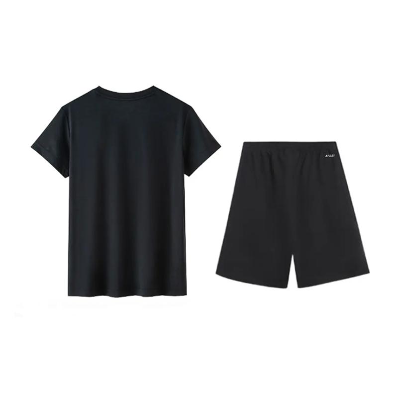 Li-Ning Plain Logo Simple Versatile Comfortable Quick-Dry Crew Neck Pullover Short Sleeve T-Shirt Casual Sports Suit Unisex Tops ATSV597-2+YKSV149-1