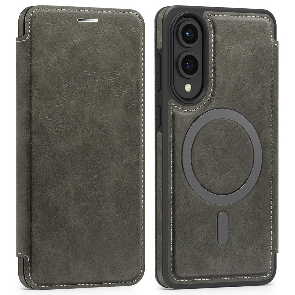 For Samsung Galaxy S25 Edge Case Compatible with MagSafe RFID Blocking Card Holder Leather Phone Cover