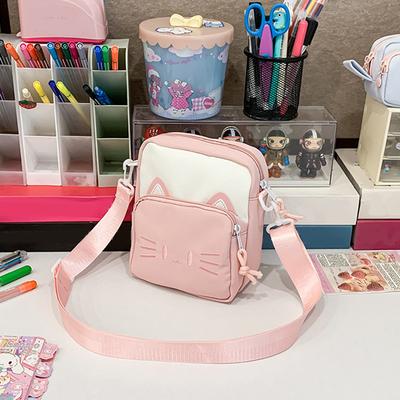 Čerstvá Roztomilá Kočičí Potisk Studentská Crossbody Taška Ležérní Dívčí Všestranná Cestovní Taška na Telefon Sladká Vertikální Taška přes Rameno
