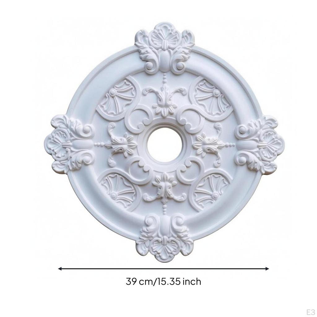 Round Overhead Medallion Carved Relief Ornamental White Lamp Base Panel G 50CM