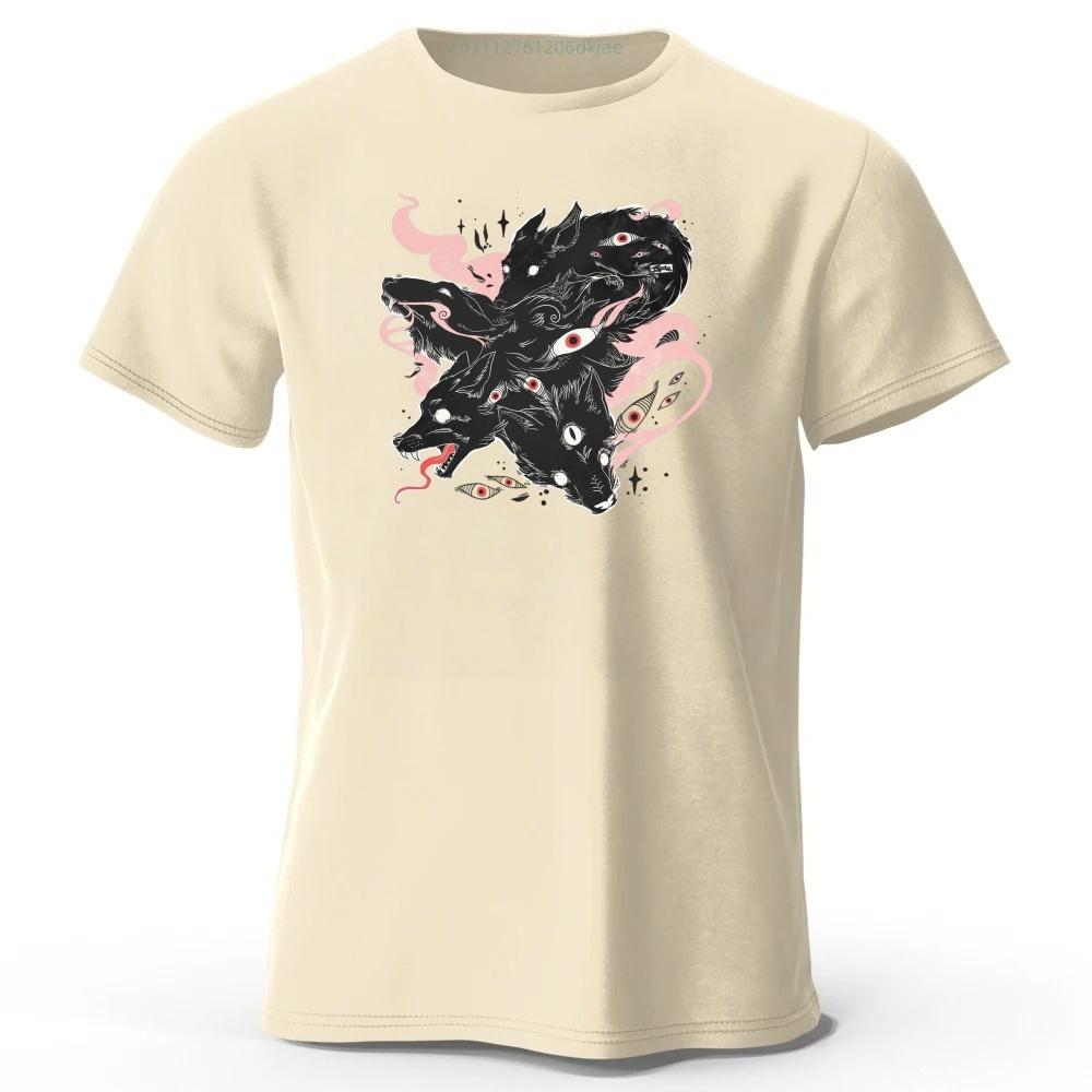 Dark Multi Headed Wolf Demon Mysterious Printed Pure Cotton Tshirt for Mens Leisure Tshirt Plus Size and Loose Fit Sports Top