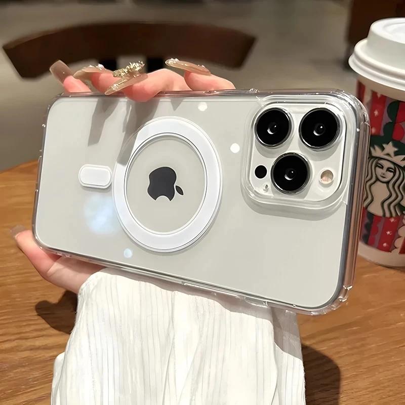 Transparent Circle Magnetic Case For iPhone 16 15 14 13 12 11 Pro Max Plus Phone Case for Magsafe Wireless Charging Cases Cover