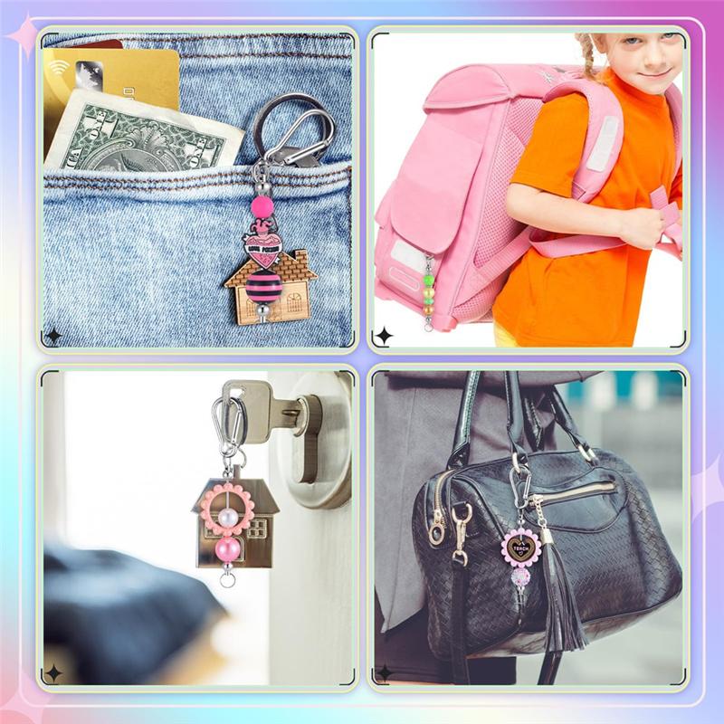 -FQYL 24 Pieces Beadable Keychain Bars Silver Bead Keychain Bulk DIY Blank Keychain Bar For Bead Snap Hook Keychain For DIY