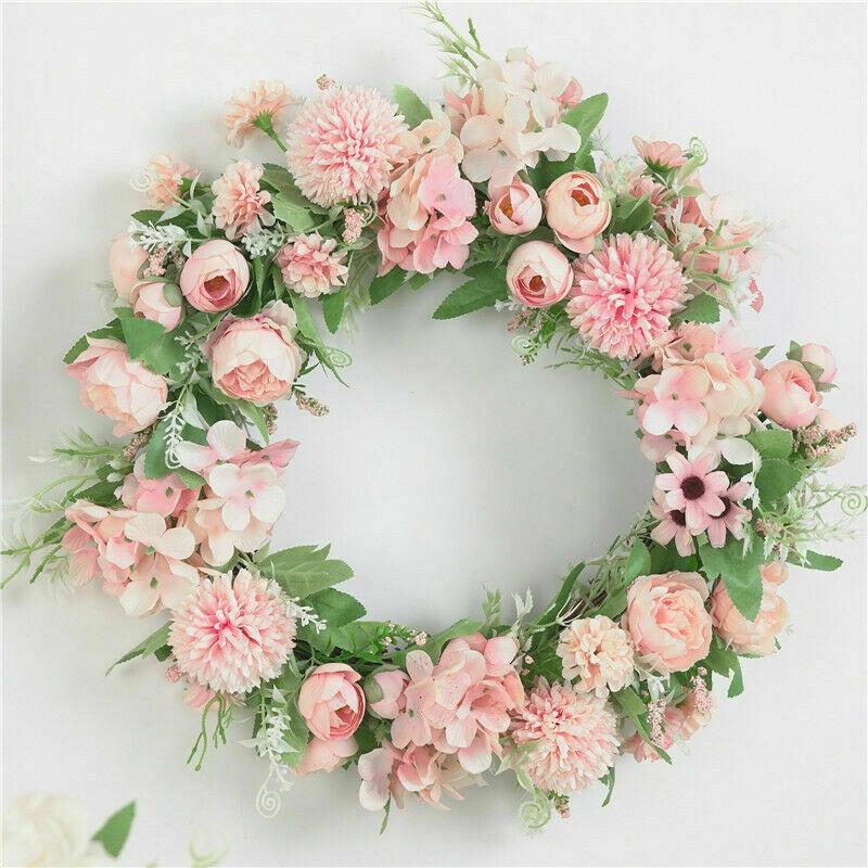 Artificial Rose Wreath Flower Garland 40cm Door Wreath Spring Round Wreath