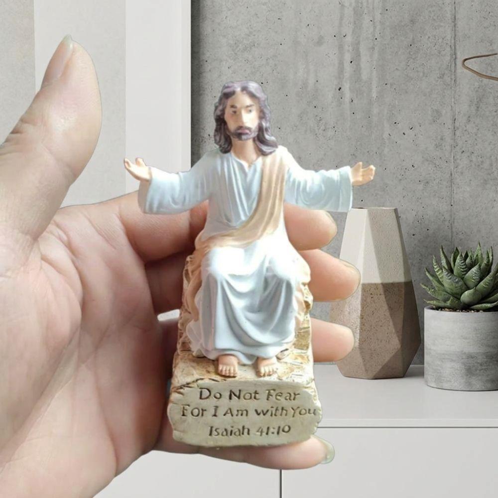 Bible Verse Base Jesus Christ Figurine Open Arms Blessing Resin Jesus Ornament Spiritual Gift