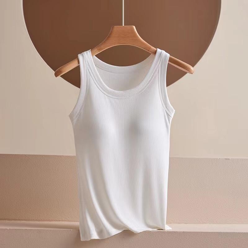 Modal Übergröße Damen Ärmelloses Camisole Top mit Brustpolster Tanktops Hochelastisch Weich