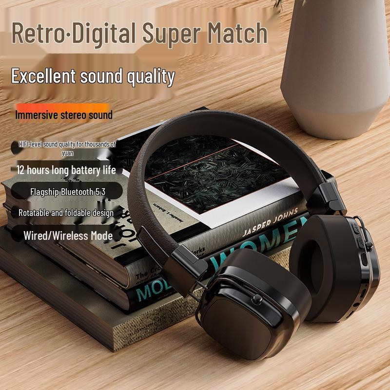 2024 American Retro Style Wireless Bluetooth 5.3 Headphones with Heavy Bass