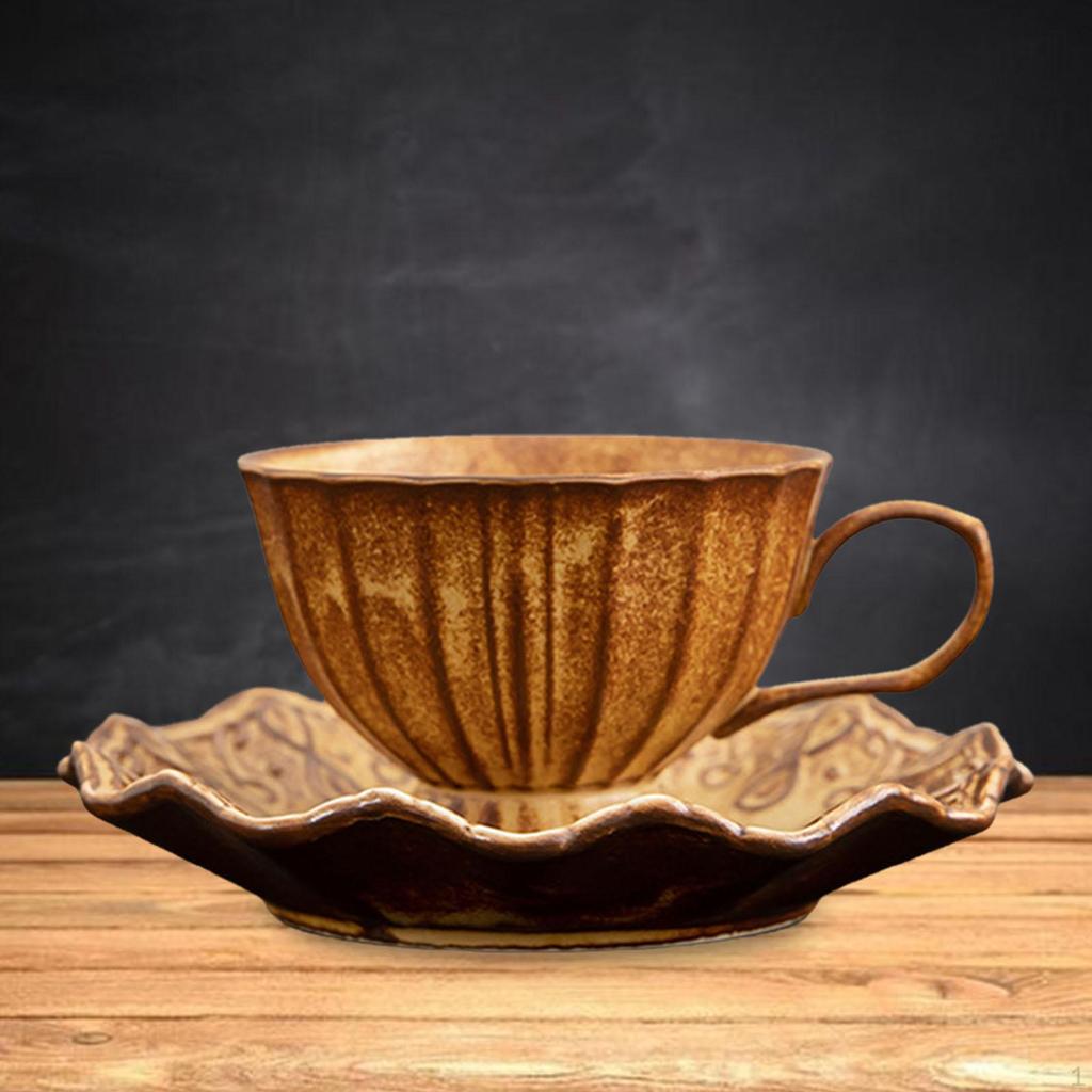 Ceramic Coffee Mug with Saucer Cappuccino Cup Teaware Luxurious Easy To Clean Smooth Latte Art