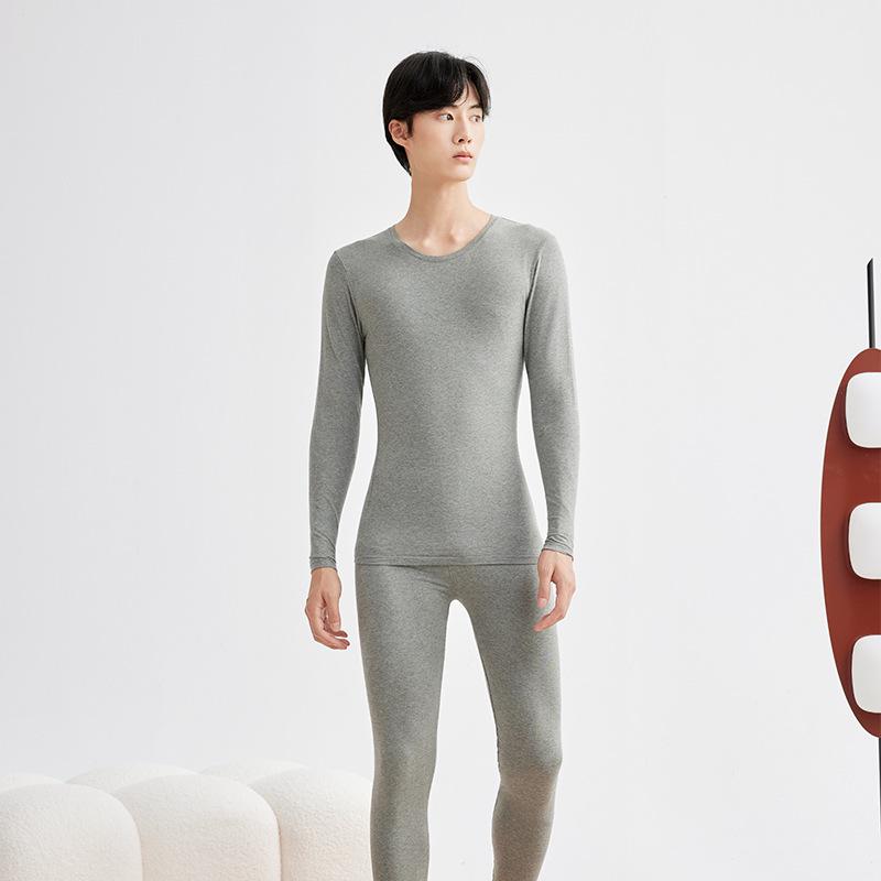 190g Warm Autumn/Winter Pure Cotton Base Layer: Men's & Women's Round Neck Pullover and Trousers Set