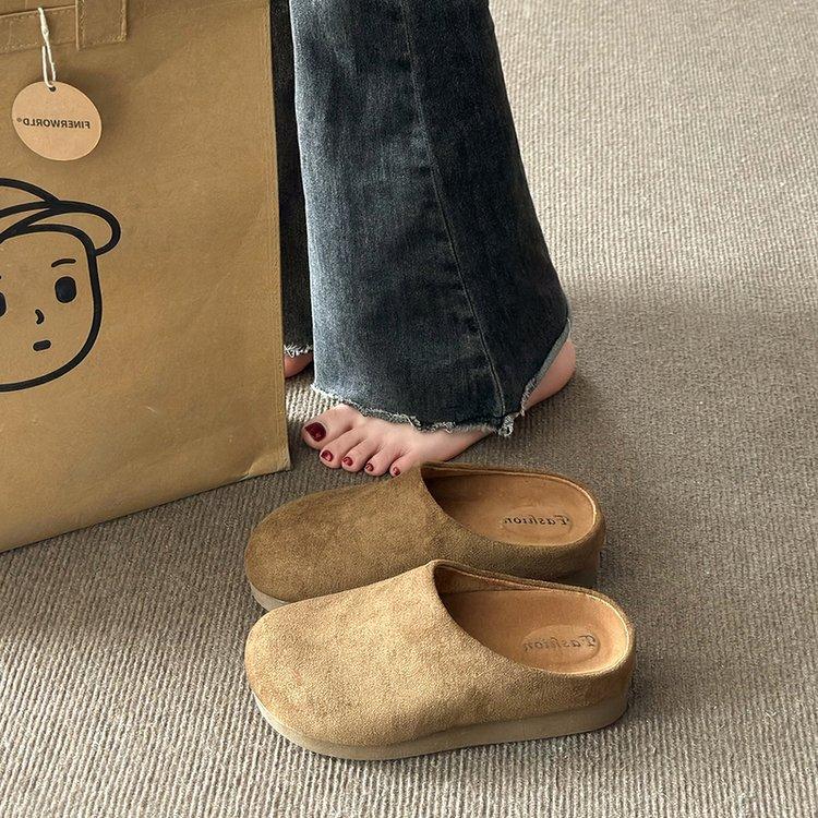 [Ushilai] French retro baotou one-pedal women's 2025 spring new soft-bottomed casual versatile half-slippers