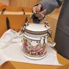 Bear Graffiti Bucket Bag New Cylinder Bag Niche Design Handbag Single Shoulder Messenger Women's Bag Small Bag