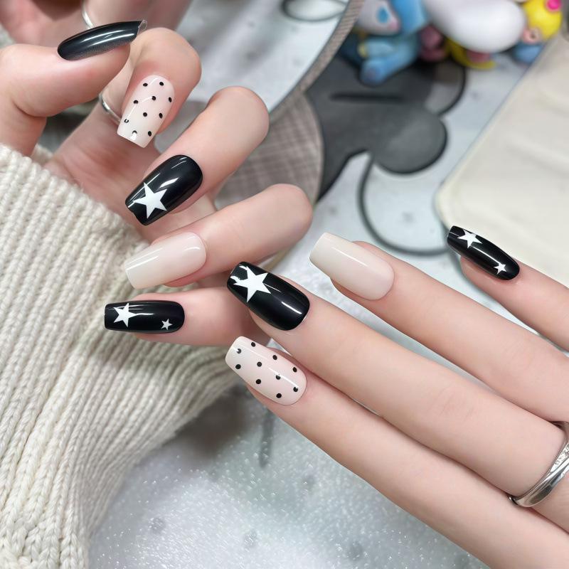 Sweet Insta Spicy Girl White Whitening Nail Art Removable Star Black Press-On Stickers