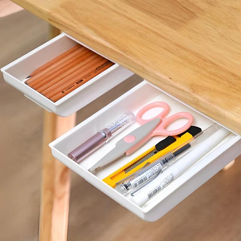Hidden Storage Box Self-Adhesive Desk Drawer Storage Container Table Holder Boxes Simple Sundries Cosmetics Stationery Organizer