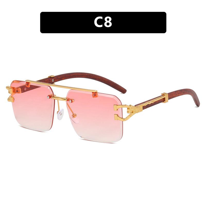 

Солнцезащитные очки с двойным лучом, безрамные квадратные солнцезащитные очки с отделкой, модные солнцезащитные очки Leopard Tide с текстурой дерева as shown in the picture