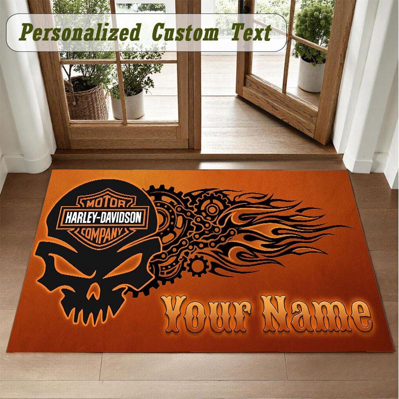 Crystal Velvet Square Rug Custom NameHarley-Davidson Pattern Non Slip Home Floor Decor Rug